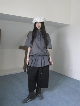 New Korean Functional Thin Layer Hem Hip Curtain Short Sleeve T-shirt Two-Piece Set