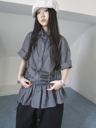 New Korean Functional Thin Layer Hem Hip Curtain Short Sleeve T-shirt Two-Piece Set