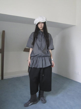 New Korean Functional Thin Layer Hem Hip Curtain Short Sleeve T-shirt Two-Piece Set