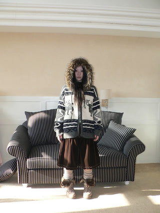 Online Exclusive Vintage Loose Fit Hooded Striped Print Cropped Zip Women Jacket