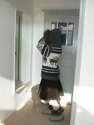 Online Exclusive Vintage Loose Fit Hooded Striped Print Cropped Zip Women Jacket