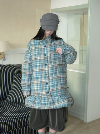 Padded Quilted Vintage Plaid Loose Womens Blue One Size Midi Skirt