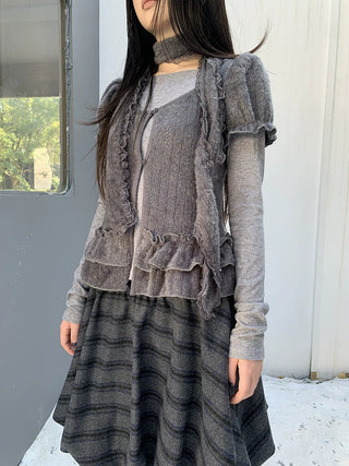 Plaid Puff Sleeve Ruffle Cropped Slim Vintage Two Piece Women T-Shirt