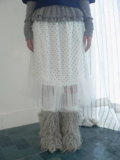 Pleated Korean Aline Elastic Waist White Girls Ladies Midi Skirt