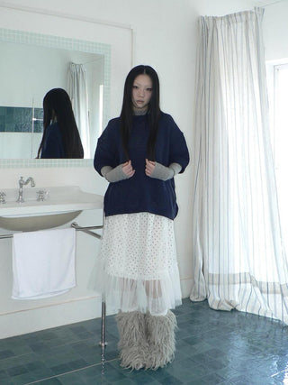 Pleated Korean Aline Elastic Waist White Girls Ladies Midi Skirt