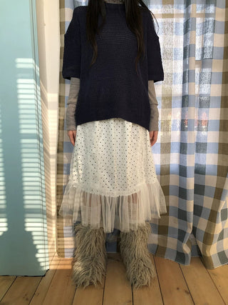 Pleated Korean Aline Elastic Waist White Girls Ladies Midi Skirt