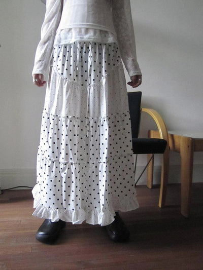Polka Dot Print Flounce Hem Elastic Waist Midi Skirt