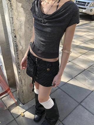 Post Apocalyptic Stacked Collar Layered Tie Detail Stretch Slim Tee
