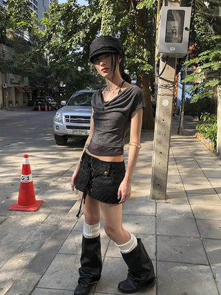 Post Apocalyptic Stacked Collar Layered Tie Detail Stretch Slim Tee