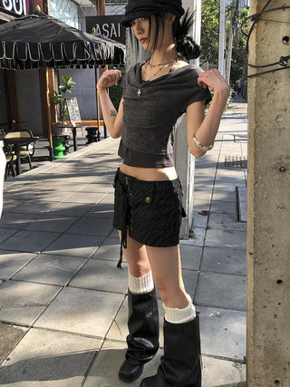 Post Apocalyptic Stacked Collar Layered Tie Detail Stretch Slim Tee