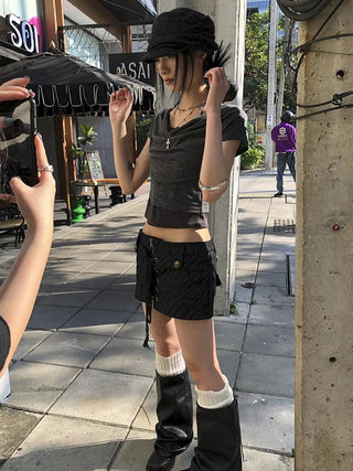 Post Apocalyptic Stacked Collar Layered Tie Detail Stretch Slim Tee