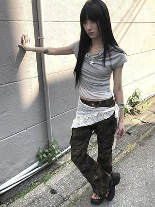 Post Apocalyptic Stacked Collar Layered Tie Detail Stretch Slim Tee