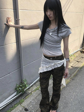 Post Apocalyptic Stacked Collar Layered Tie Detail Stretch Slim Tee