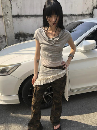 Post Apocalyptic Stacked Collar Layered Tie Detail Stretch Slim Tee