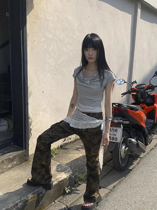 Post Apocalyptic Stacked Collar Layered Tie Detail Stretch Slim Tee