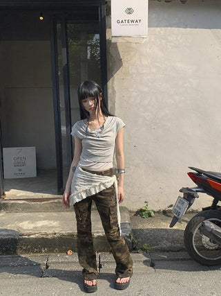 Post Apocalyptic Stacked Collar Layered Tie Detail Stretch Slim Tee