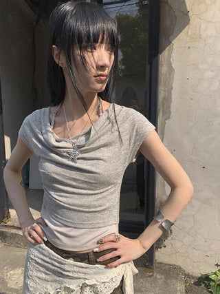 Post Apocalyptic Stacked Collar Layered Tie Detail Stretch Slim Tee
