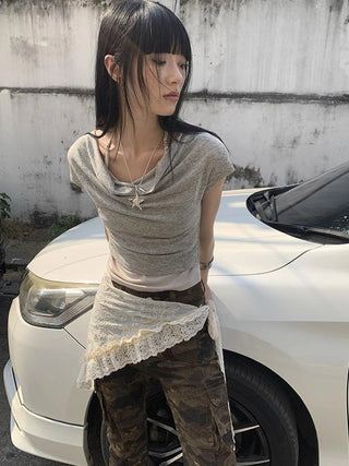 Post Apocalyptic Stacked Collar Layered Tie Detail Stretch Slim Tee
