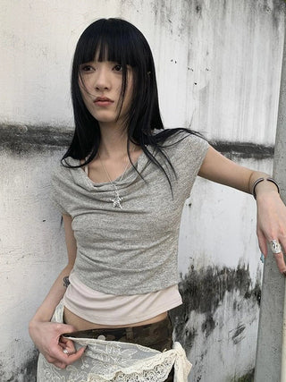 Post Apocalyptic Stacked Collar Layered Tie Detail Stretch Slim Tee