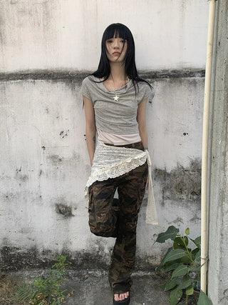 Post Apocalyptic Stacked Collar Layered Tie Detail Stretch Slim Tee