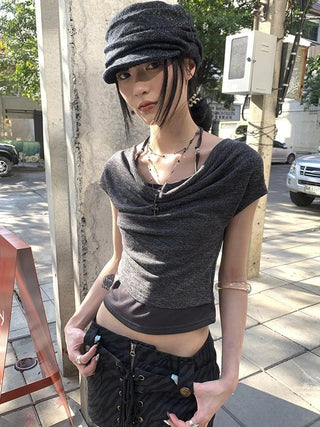 Post Apocalyptic Stacked Collar Layered Tie Detail Stretch Slim Tee