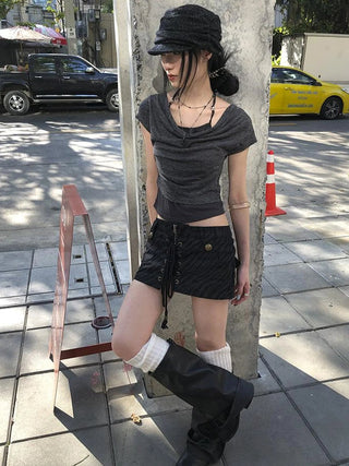 Post Apocalyptic Stacked Collar Layered Tie Detail Stretch Slim Tee
