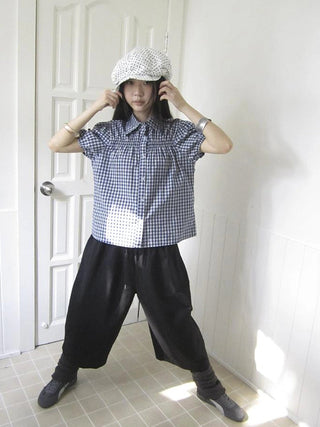 Puff Sleeve Plaid Short Sleeve Shirt