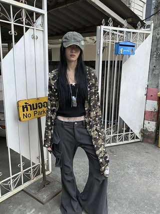 Punk Star Camo Cropped Hoodie Top