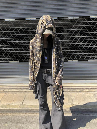 Punk Star Camo Cropped Hoodie Top