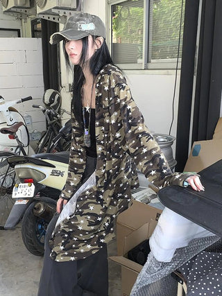 Punk Star Camo Cropped Hoodie Top
