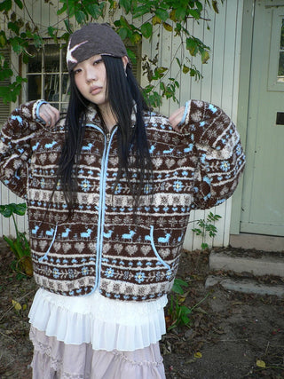 Retro Chic Oversized Lapel Zip Long Sleeve Casual Women Outerwear Jacket