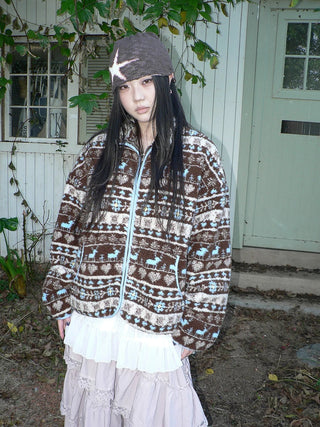 Retro Chic Oversized Lapel Zip Long Sleeve Casual Women Outerwear Jacket