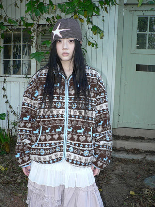 Retro Chic Oversized Lapel Zip Long Sleeve Casual Women Outerwear Jacket