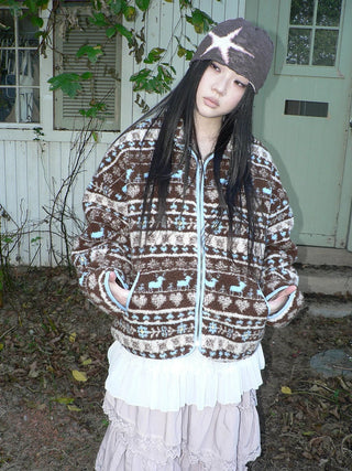 Retro Chic Oversized Lapel Zip Long Sleeve Casual Women Outerwear Jacket