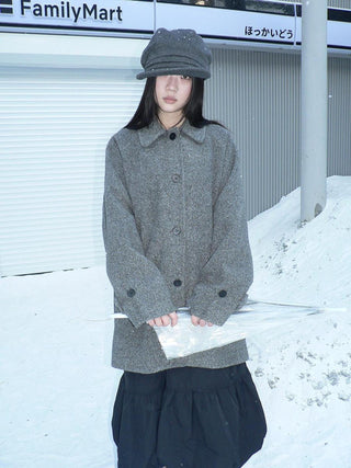 Retro Commuter Straight Fit Lapel Mid Length Single Breasted Grey Women Coat