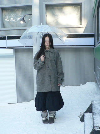 Retro Commuter Straight Fit Lapel Mid Length Single Breasted Grey Women Coat