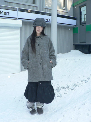 Retro Commuter Straight Fit Lapel Mid Length Single Breasted Grey Women Coat