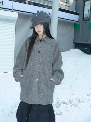 Retro Commuter Straight Fit Lapel Mid Length Single Breasted Grey Women Coat