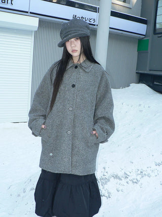 Retro Commuter Straight Fit Lapel Mid Length Single Breasted Grey Women Coat