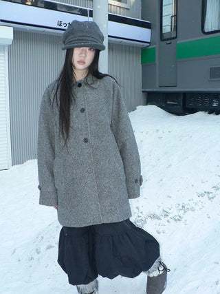 Retro Commuter Straight Fit Lapel Mid Length Single Breasted Grey Women Coat