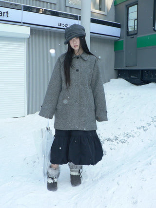 Retro Commuter Straight Fit Lapel Mid Length Single Breasted Grey Women Coat