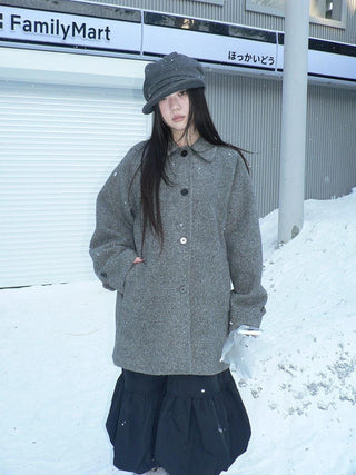 Retro Commuter Straight Fit Lapel Mid Length Single Breasted Grey Women Coat
