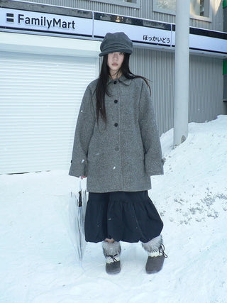 Retro Commuter Straight Fit Lapel Mid Length Single Breasted Grey Women Coat