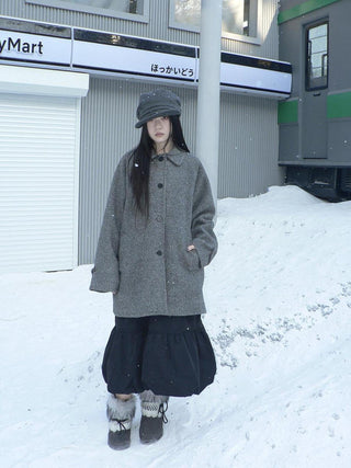 Retro Commuter Straight Fit Lapel Mid Length Single Breasted Grey Women Coat