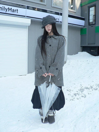Retro Commuter Straight Fit Lapel Mid Length Single Breasted Grey Women Coat