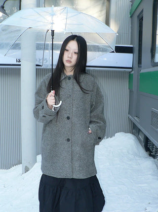 Retro Commuter Straight Fit Lapel Mid Length Single Breasted Grey Women Coat