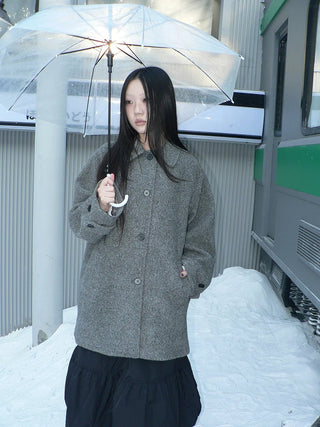 Retro Commuter Straight Fit Lapel Mid Length Single Breasted Grey Women Coat