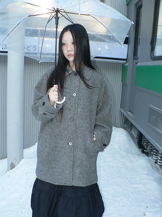 Retro Commuter Straight Fit Lapel Mid Length Single Breasted Grey Women Coat