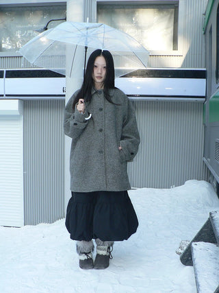 Retro Commuter Straight Fit Lapel Mid Length Single Breasted Grey Women Coat