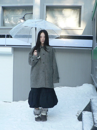 Retro Commuter Straight Fit Lapel Mid Length Single Breasted Grey Women Coat